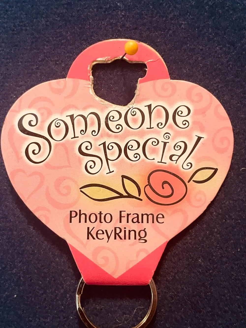 Pewter Hugs & Kisses Heart Photo Frame Keyring Gold Accent